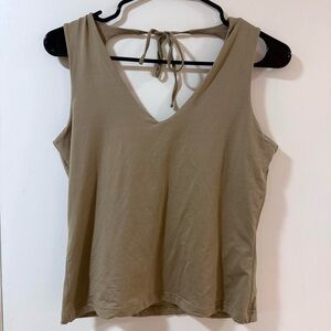 Y2K-style Khaki double-layer swing V-neck tank top size L